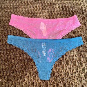 Victoria's Secret Thongs 2-pack, Hot PInk & Medium Blue, Size M, New